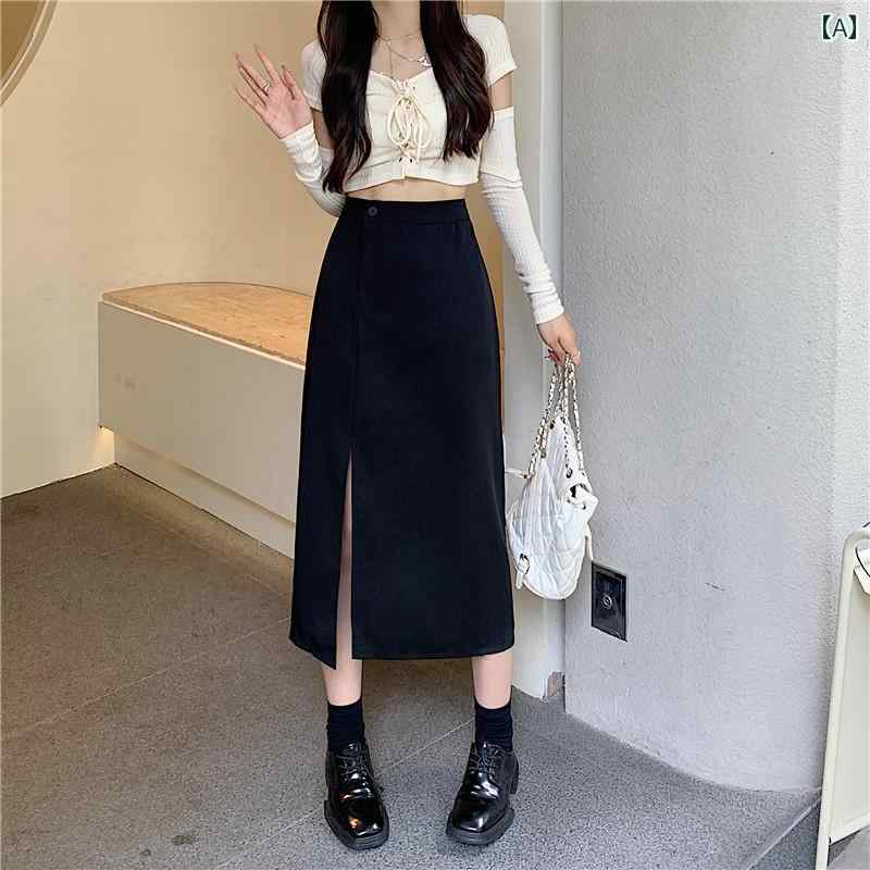 レディース 女の子 スカート スリット フォーマル ミモレ丈 エレガント スリムフィット 秋冬 大きめサイズ ハイウエスト 黒