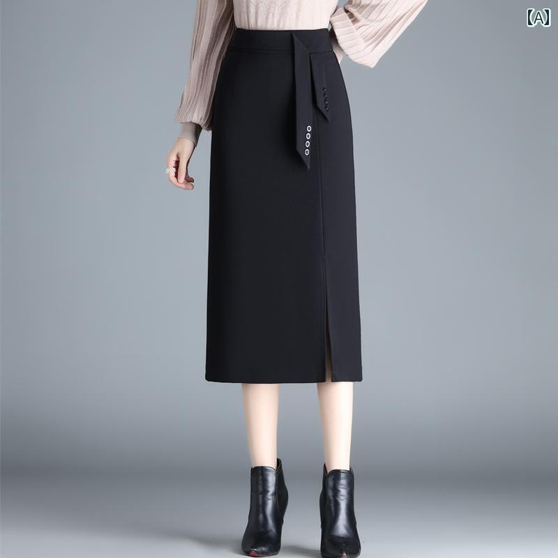 レディース スカート ハイウエスト ストレートスカート 秋冬 大きめサイズ カジュアル シンプル デイリー ビジネス 学校行事 ショッピング 快適コーデ(4.0)