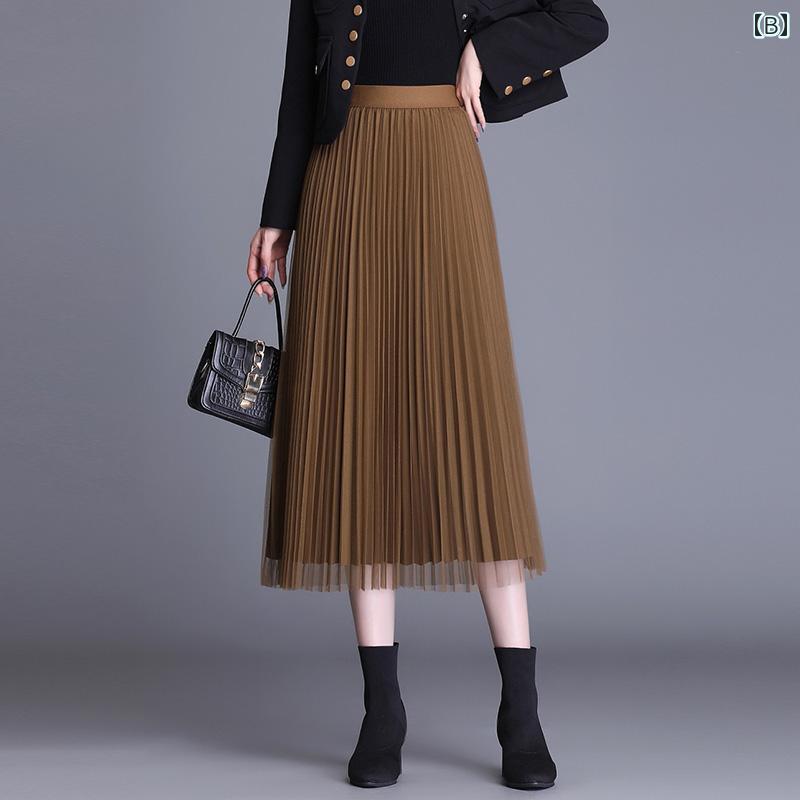 レディース スカート ハイウエスト プリーツスカート Aラインスカート 秋冬 カジュアル シンプル デイリー ビジネス 学校行事 ショッピング 快適コーデ