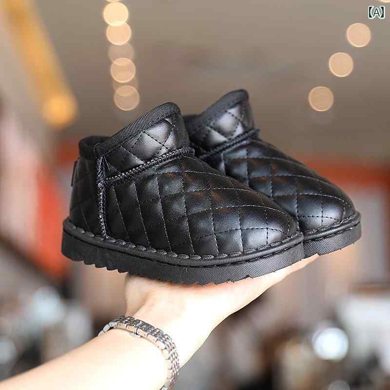 スノーブーツ キッズ ジュニア シューズ 女の子 子供靴 冬 綿靴 ショート ブーツ 防水 滑りにくい 革 ..