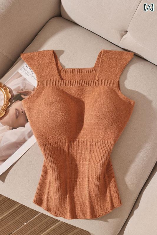 レディース 秋冬 パット付ニット キャミソール スタイリッシュ レイヤード かわいい おしゃれ 韓国 イベント フェス 日常着 ダンス デート アップ(4)