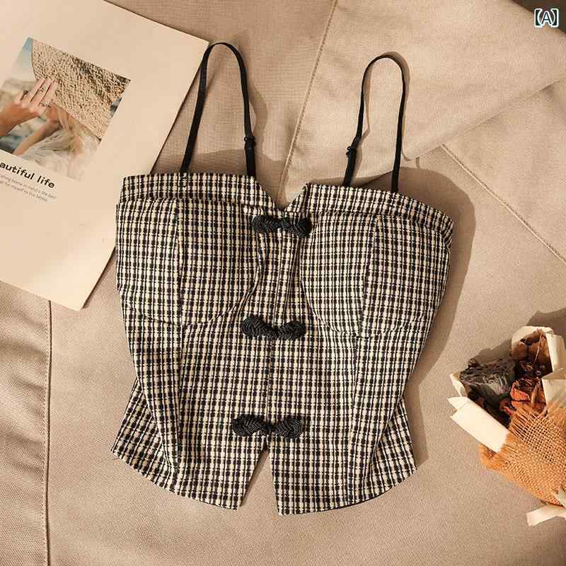 レディース 夏 チェック キャミソール モテ服 トップス セクシー お腹見せ レイヤード スタイリッシュ おしゃれ 女の子 韓国 イベント フェス コスチューム レジャー デート アップ