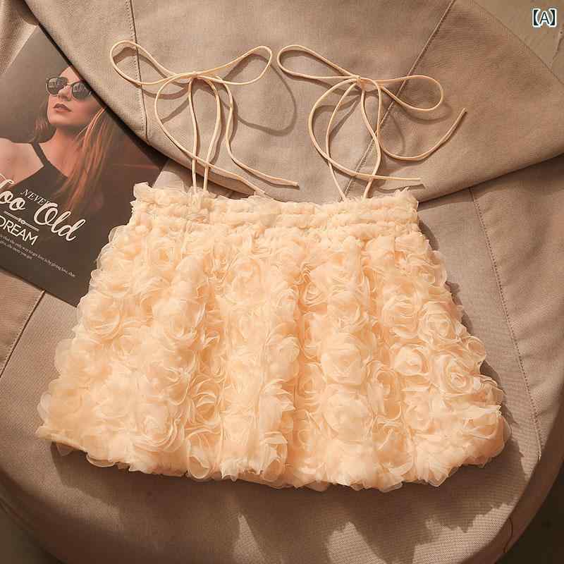 キャミソール レディース 夏 ショート ノースリーブ トップス フェミニン ガーリー ふんわり フリーサイズ(4)