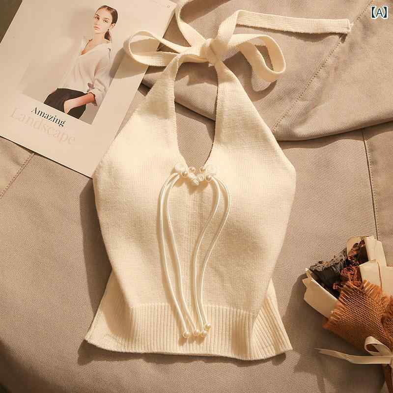 ニット ホルターネック タンクトップ レディース 夏 インナーウェア セクシー ノースリーブ トップス スリムフィット