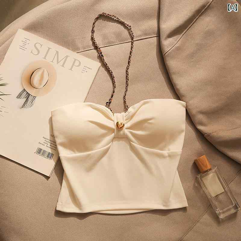 チューブトップ レディース 夏 インナーウェア 魅惑 トップス 胸パッド スリムフィット チェーン飾り