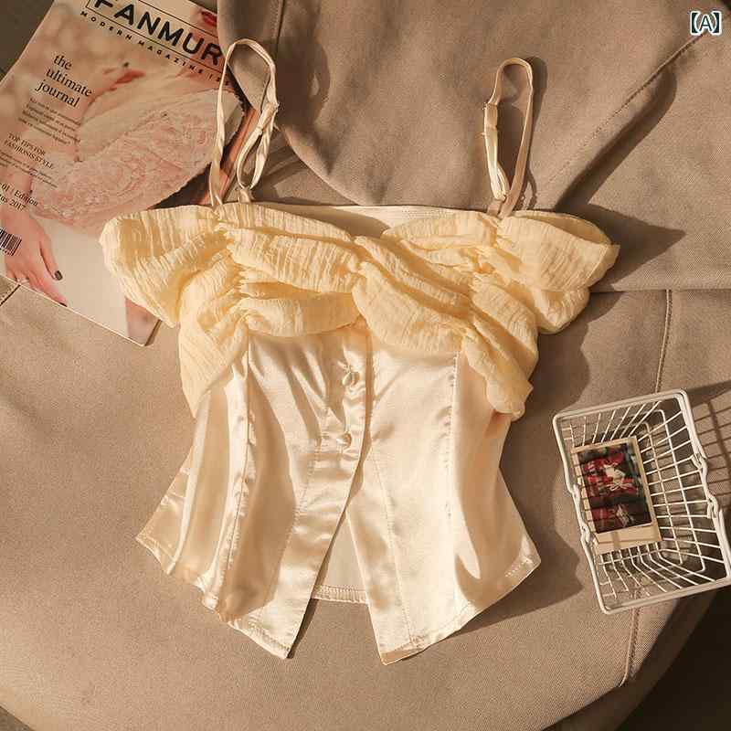 キャミソール ノースリーブ ショート丈 夏 タイトフィット スリム モダン セクシー 魅惑 おしゃれ スタイリッシュ ガール ホームウェア レディース