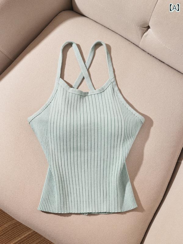 キャミソール ノースリーブ ホルターネック 夏 タイトフィット スリム フェス イベント セクシー スタイリッシュ 魅惑 おしゃれ レディース(4.0)