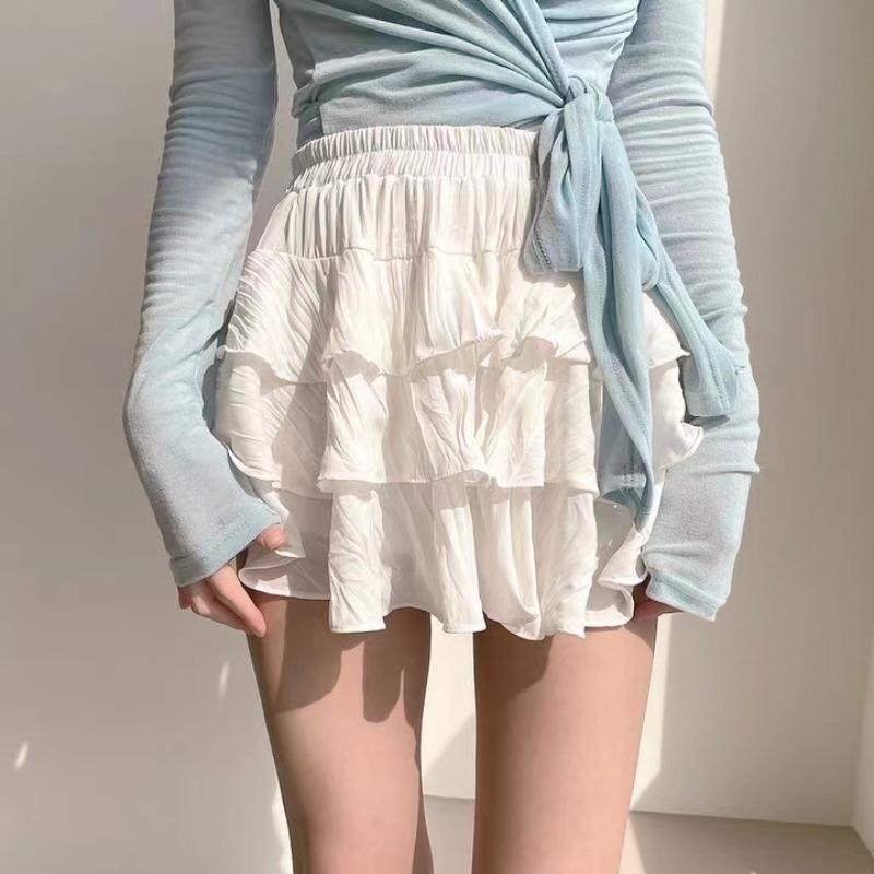 スカート レディース ボトムス 韓国 シック 春夏 ハイウエスト a ライン ミニ ケーキ 女性 薄手 不規則 パフ キュロット
