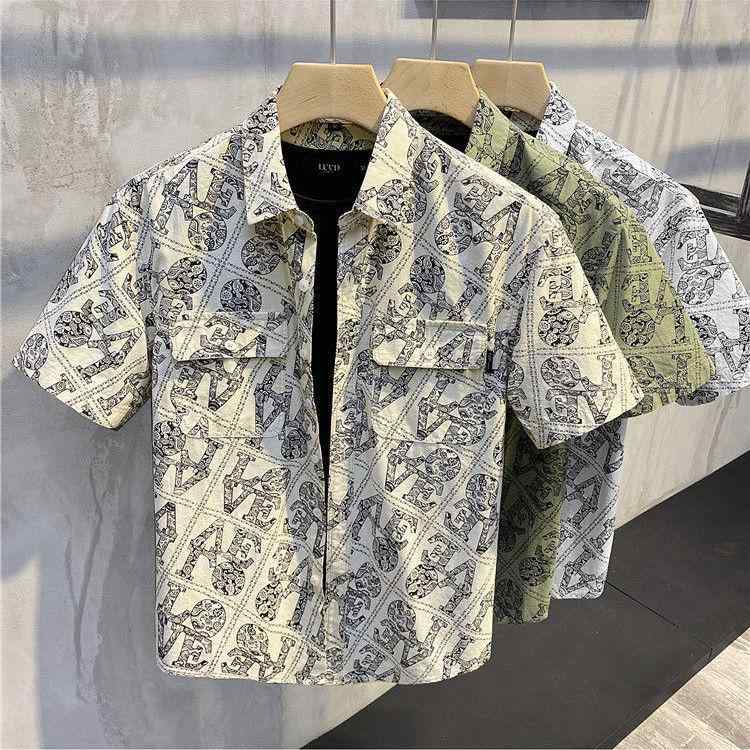 シャツ トップス メンズ スタイリッシュ おしゃれ 夏 レトロ 花柄 イン インチ 服 パターン フル プリント 半袖
