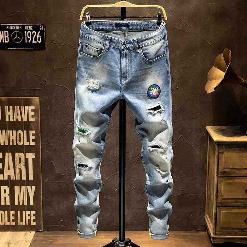 パンツ デニムパンツ ジーパン メンズ アウトドア ズボン 穴 あき デニムパンツ スリムフィット 足首細 春秋 ストレート カジュアル