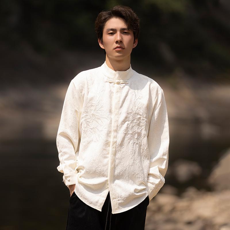 シャツ トップス シャツ ジャケット メンズ レトロ チャイニーズ スタイル かっこいい 唐装 プレート ボタン 長袖 スタンドカラー カジュアル チュニック スーツ