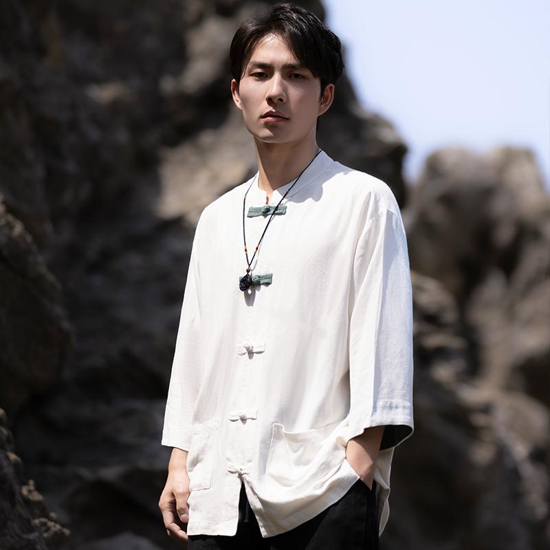 シャツ トップス シャツ メンズ 春夏 カンフー 太極拳 チャイニーズ スタイル 唐 スーツ レトロ リネン 半袖 綿 リネン スタンドカラー チュニック スーツ