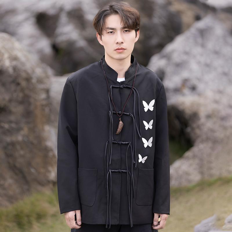Rakuten - ジャケット トップス コート ジャケット メンズ チャイニーズ スタイル カンフー 太極拳 紳士服 中国 パッチワーク チュニック 男性用 ゆったり 小さめ スーツ