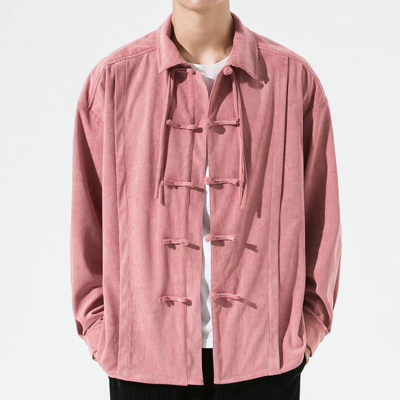 シャツ トップス ジャケット メンズ レトロ チャイニーズ スタイル かっこいい 唐装 プレート ボタン 長袖 無地 アウターシャツ