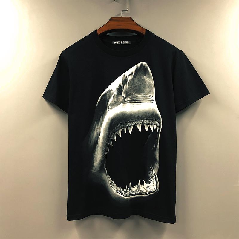 Shirts, T-Shirts - トップス シャツ Tシャツ かっこいい メンズ レディース アメリカ 個性 ビッグ シャーク コットン ラウンドネック ハーフ 半袖 カップル 着用
