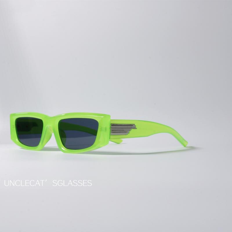 サングラス おしゃれ オールシーズン 蛍光 グリーン 長方形 サングラス UV 400 紫外線 保護 機能 用 明るい 色 サングラス(4.0)