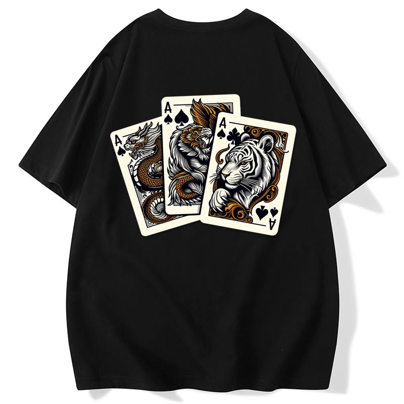 トップス シャツ Tシャツ かっこいい メンズ テキサス ホールデム カード 柄 半袖 タイガーヘッド 綿 ゆったり 大きいサイズ ドラゴン プリント