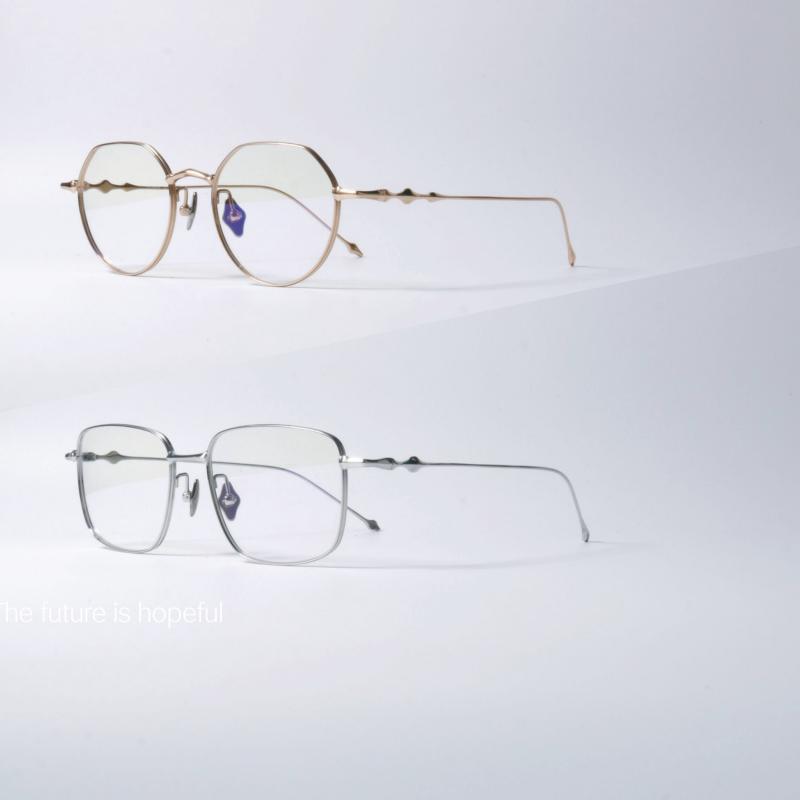 ファッション メガネ おしゃれ 伊達眼鏡 チタン シリーズ カップル チタン メタル メガネ フレーム 軽量 ブルーライト カット 効果 学生用 フラット メガネ(4)