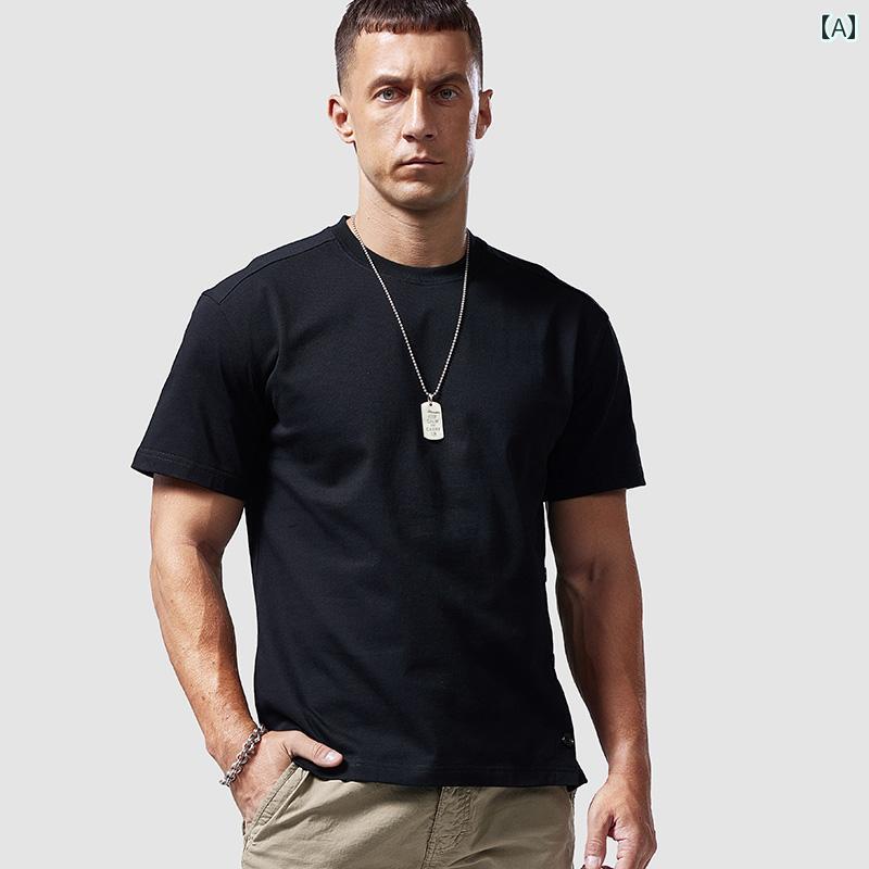 シャツ トップス Tシャツ メンズ マッスル スタイリッシュ 厚手 半袖 男性用 綿 半袖 ミッド スリーブ ホワイト レイヤリング 夏