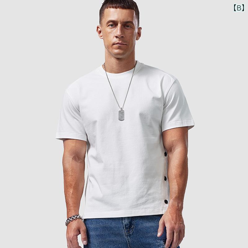 シャツ トップス Tシャツ メンズ マッスル スタイリッシュ 厚手 半袖 男性用 綿 半袖 ミッド スリーブ ホワイト レイヤリング 夏