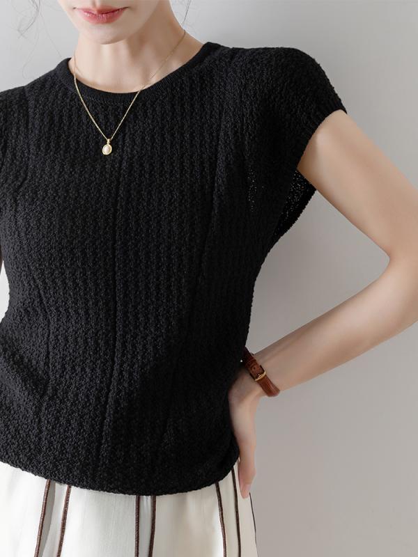 トップス シャツ レディース カジュアル 大人 フレンチ ライト 高級感 テクスチャー おしゃれ 小さい フライング スリーブ セーター 通勤 T