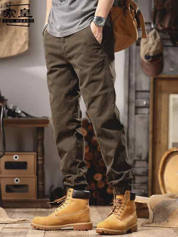 パンツ メンズ カジュアル アウトドア 春秋 男性用 ハイエンド レトロ コーヒー 色 耐摩耗 アウトドア シンプル ワークウェア 作業 ズボン