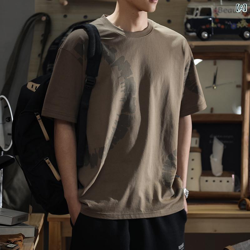 トップス シャツ Tシャツ メンズ アメリカン カジュアル 夏 ヘビーウェイト レトロ コットン 半袖 大きいサイズ プリント イン 半袖