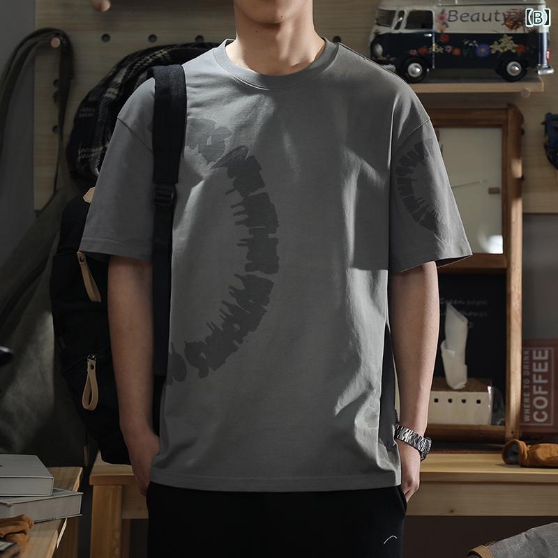 トップス シャツ Tシャツ メンズ アメリカン カジュアル 夏 ヘビーウェイト レトロ コットン 半袖 大きいサイズ プリント イン 半袖