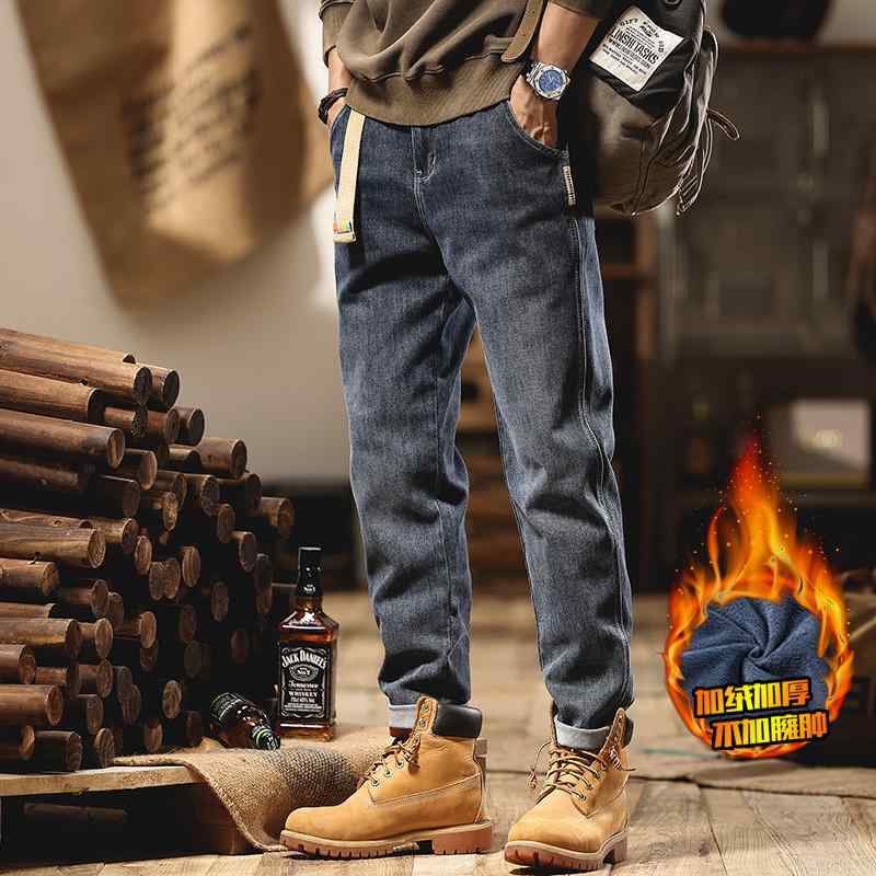 樂天商城 - パンツ デニムパンツ メンズ 冬用 ハイエンド ベルベット ジーンズ ストレート アメリカン レトロ ウォッシュ 厚手 暖かい