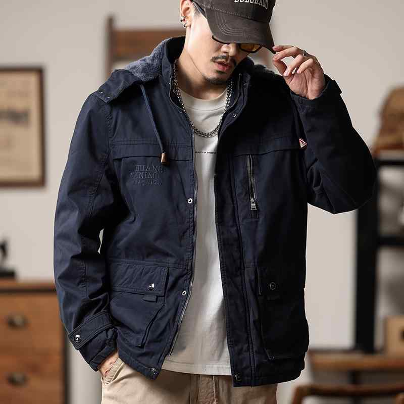 ジャケット メンズ 秋冬 アメリカン ベルベット ワークジャケット レトロ フード付き アウトドア 厚手 綿