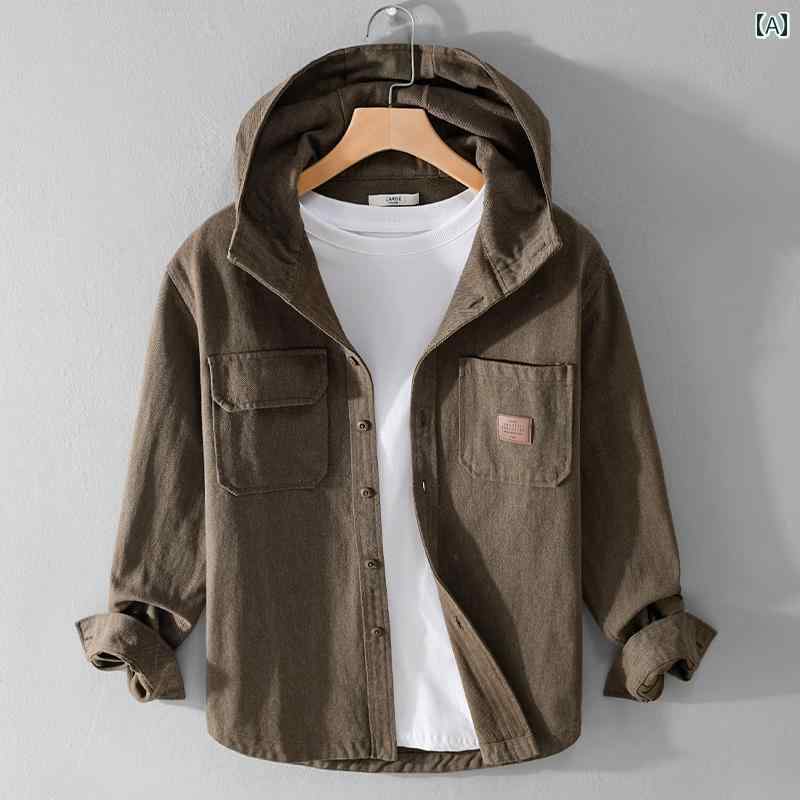 トップス ジャケット シャツ ジャケット メンズ 屋外 アウトドア アメリカ フード付き パーカー レトロ ワークウェア フード付き パーカー カジュアル 秋