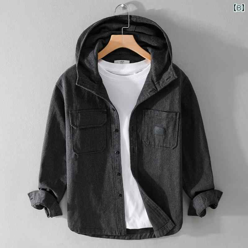 トップス ジャケット シャツ ジャケット メンズ 屋外 アウトドア アメリカ フード付き パーカー レトロ ワークウェア フード付き パーカー カジュアル 秋