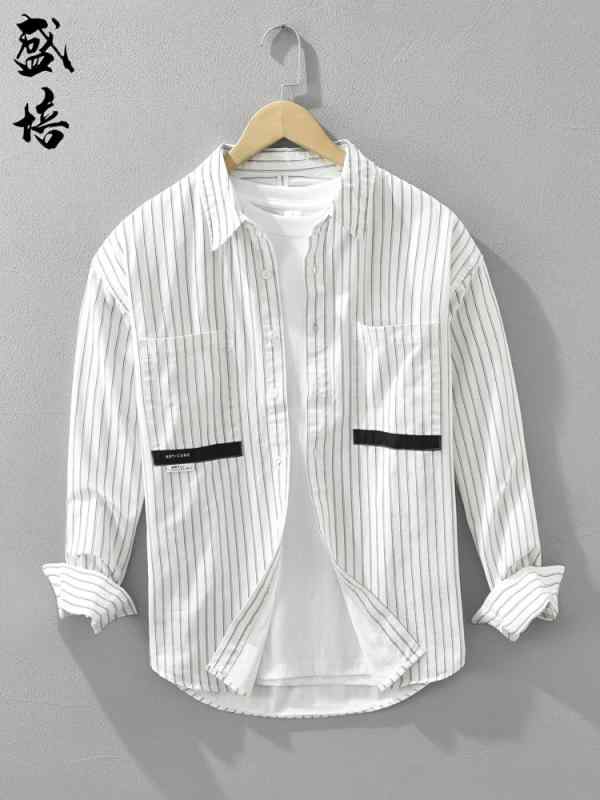 シャツ ジャケット シャツ ストライプ 長袖 ハイエンド カジュアル 爽か ファッション マウンテン 文学 綿