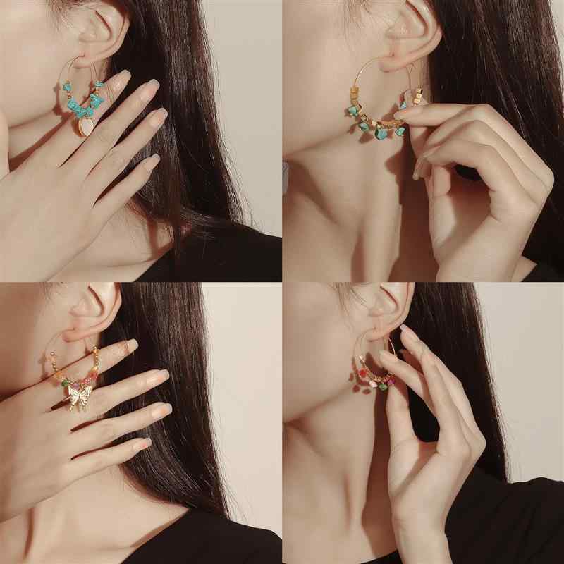 ピアス レディース エスニック プール ビーチ アクセサリー ボヘミアン 誇張 スクエア サークル カラフル ターコイズ 女性 空気 蝶