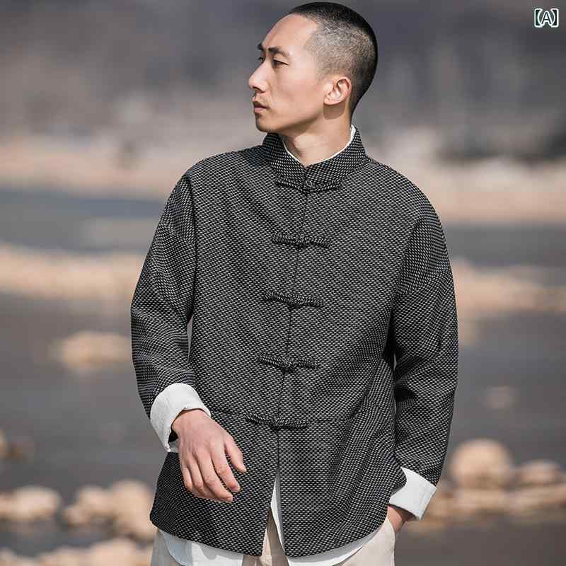 トップス ジャケット メンズ 中華風 秋 中華風 ゆったり エスニック レトロ チュニック スーツ カジュアル スタンドカラー 唐 スーツ 男性