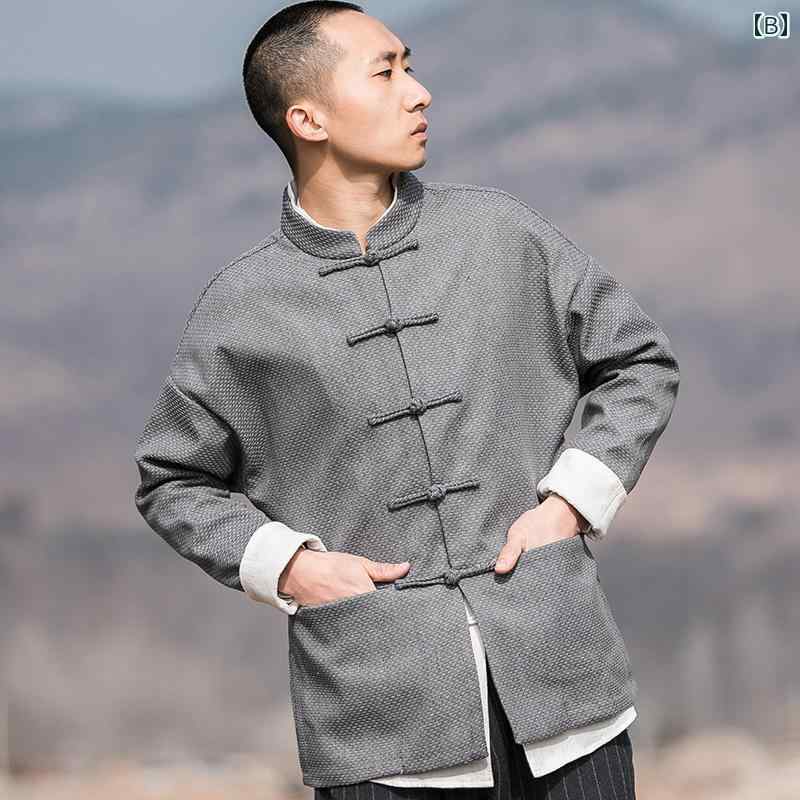 トップス ジャケット メンズ 中華風 秋 中華風 ゆったり エスニック レトロ チュニック スーツ カジュアル スタンドカラー 唐 スーツ 男性
