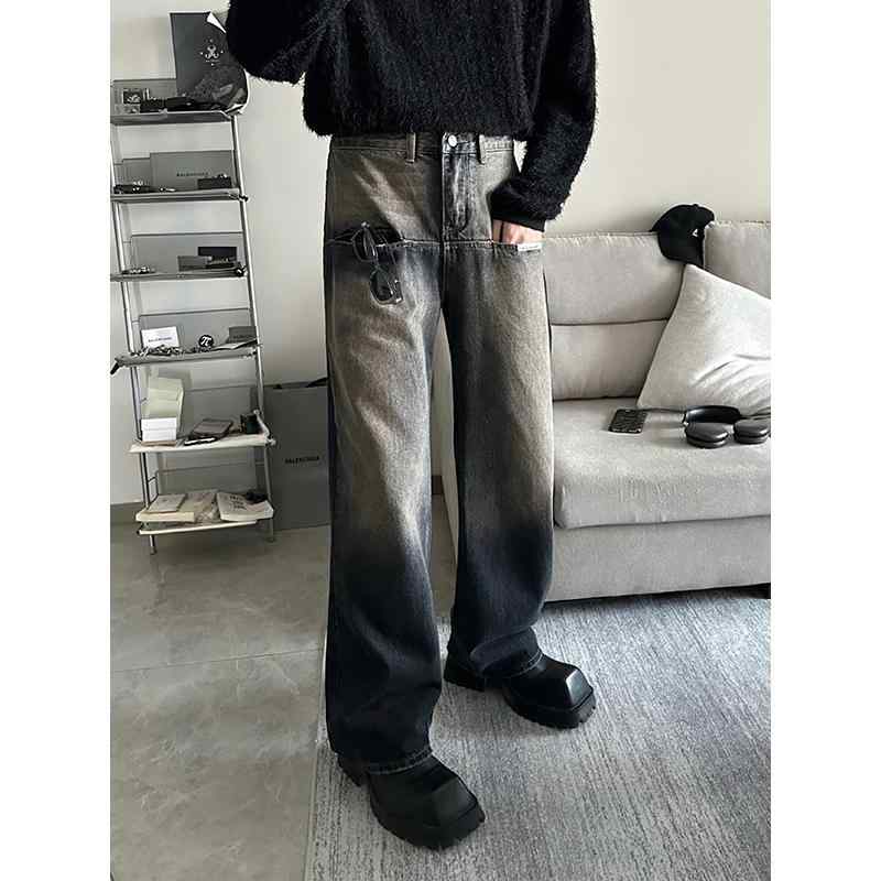 パンツ デニム メンズ レディース 秋 ウォッシュ 加工 アンティーク レトロ ジーンズ アメリカン ストリート 個性的 ドレープ ワイド レッグ