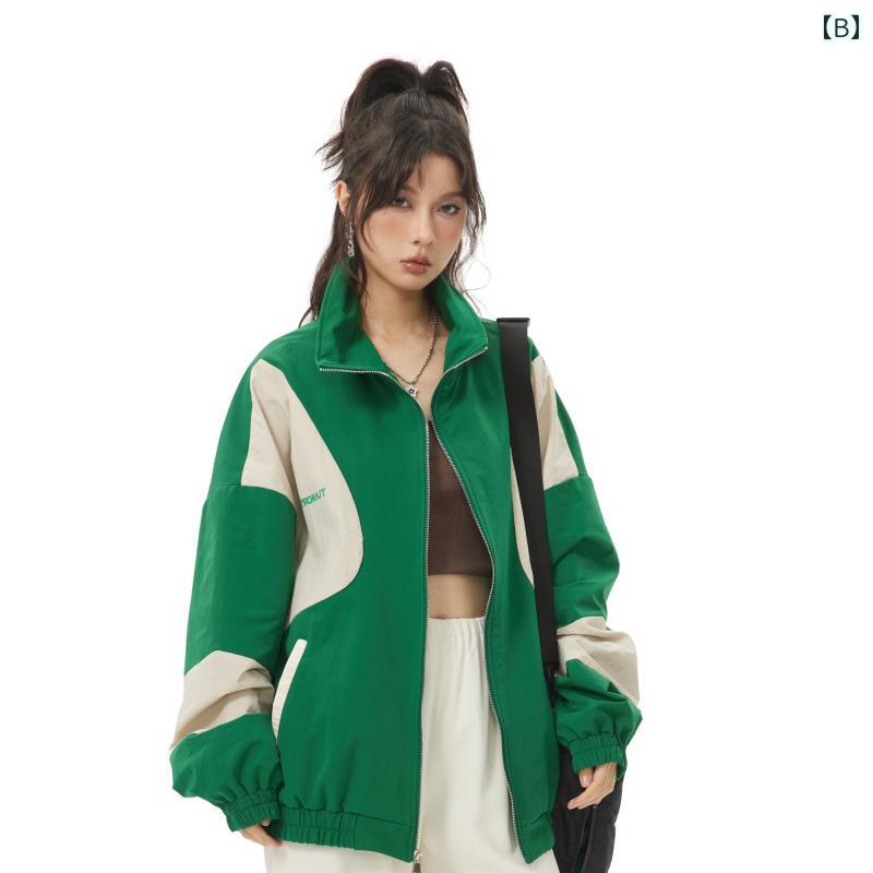 ジャケット コート ジャケット レディース メンズ アウター 防寒 アメリカン レトロ コントラスト ジッパー カジュアル ウエスト スポーツ