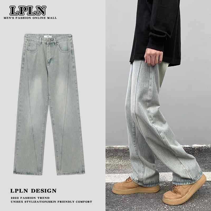 パンツ デニムパンツ ストリート かっこいい アメリカンアンティーク イエロー 泥 染め レトロ ジーンズ ストレート メンズ レディース スプライス 秋