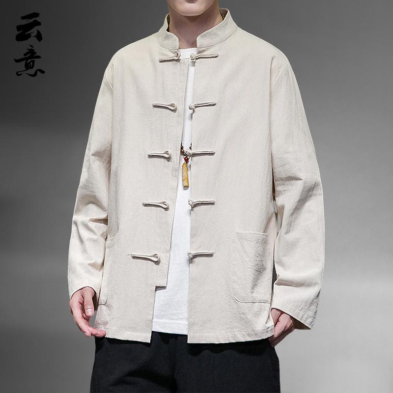 ジャケット メンズ ファッション 中華風 春秋 唐 レトロ カジュアル リネンシャツ 長袖 綿 リネン スタンドカラー チュニックシャツ