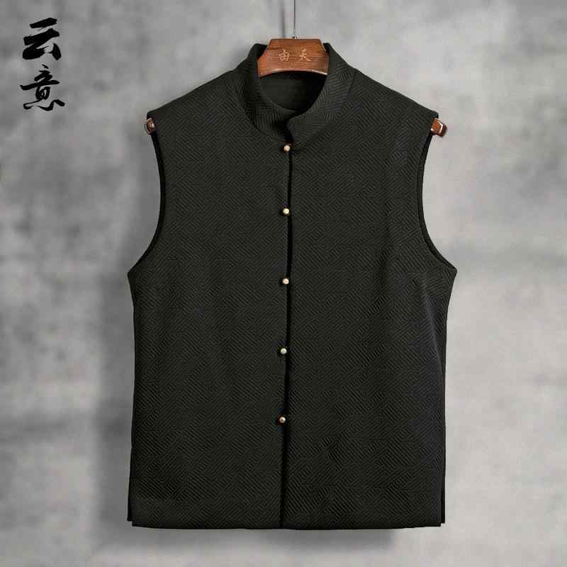 トップス ジャケット メンズ 春秋 中華風 ベスト 中華風 スタンドカラー 唐装 レトロ ノースリーブ チ..