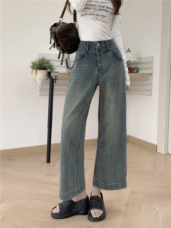 Cropped Pants - パンツ デニムパンツ レディース 夏 婦人服 スリムフィット 快適 ワイド レッグ ロング ハイウエスト スリミング ストレート レッグ 九分丈 ジーンズ
