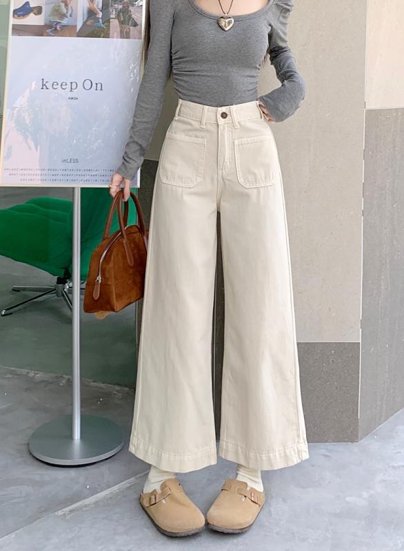 Other - パンツ デニムパンツ ワイド ゆったり レディース 女性用 春 ストレート レッグ 春秋 ホット 小さい ゆったり アプリコット ワイド レッグ