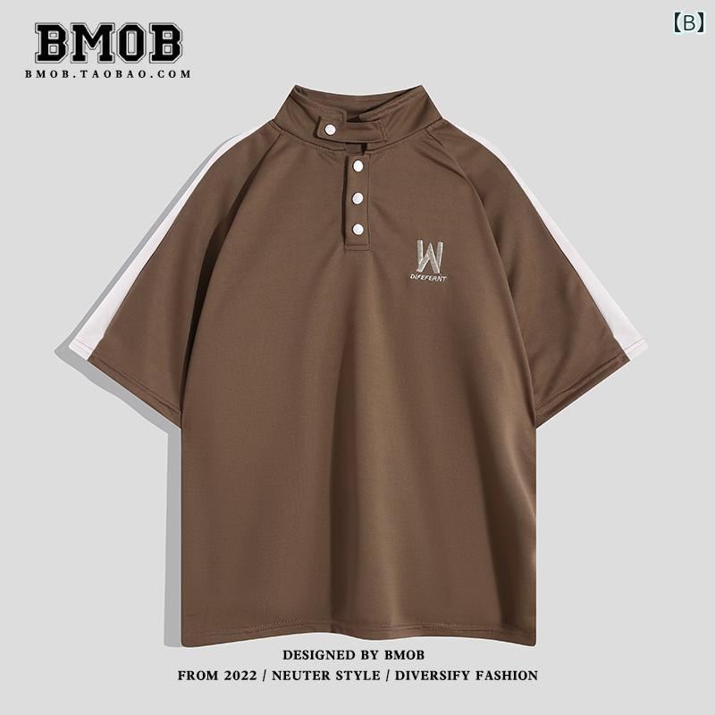 トップス ポロシャツ ゴルフ スポーツウェア 涼しい 快適 アメリカン レトロ スタンドカラー メンズ 夏 半袖 Tシャツ ゆったり カジュアル 半袖