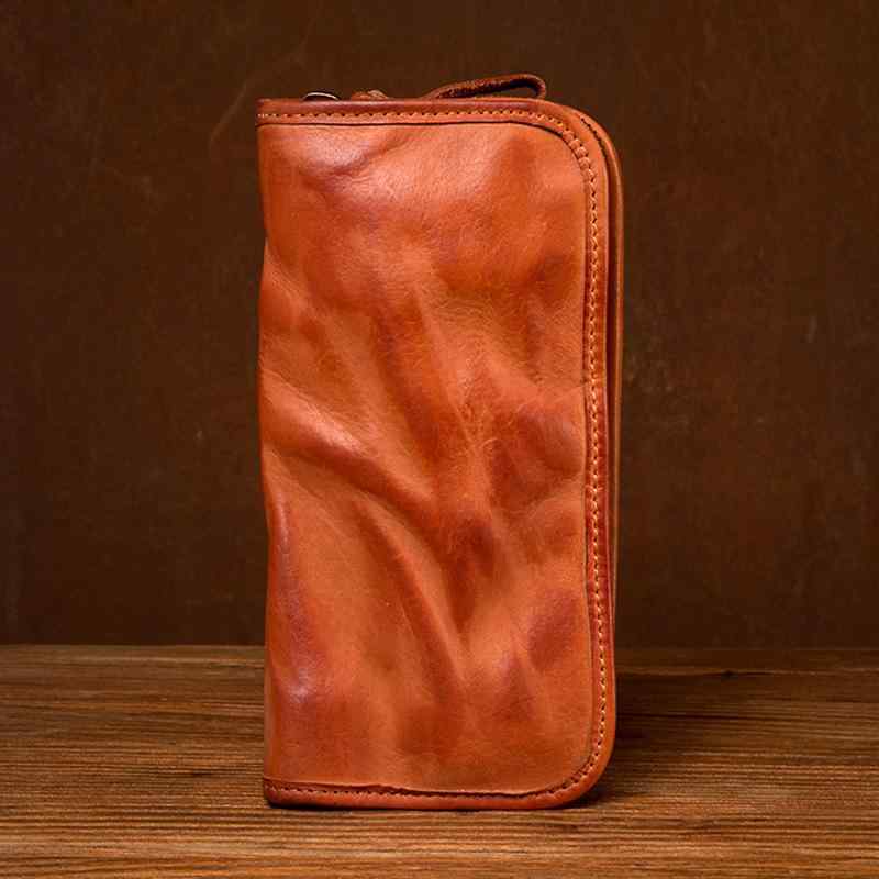 長財布 レトロ ベジタブル タンニン なめし 牛革 ウォレット 革 クラッチ カードホルダー 手揉み 初層 ..