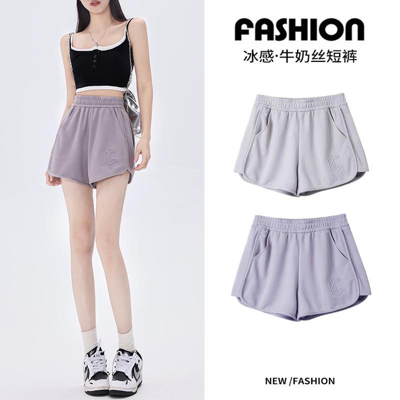 レディース ボトムス ズボン 女性用 明るい 色 カジュアルショーツ 夏用 薄手 レター プリント スポーティ ワイド レッグ 女性用