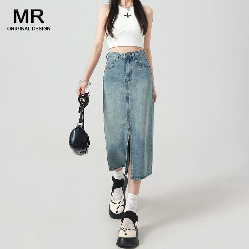 スカート デニムスカート レディース カジュアル ボトムス ハイウエスト スリット デニム レディース 春 小柄 ミディアム 丈 ハイウエスト 着痩せ ヒップ 抱きA ライン