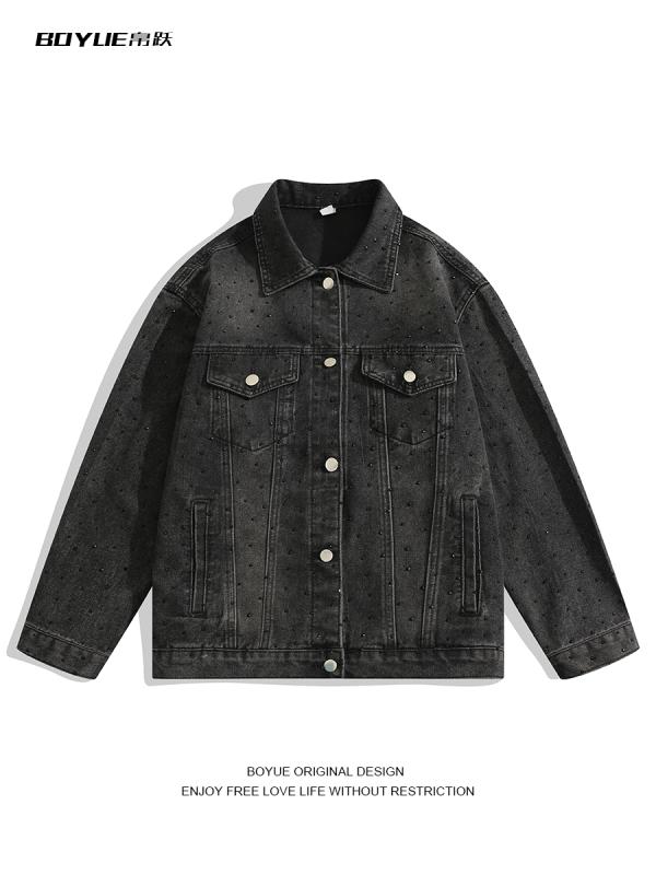 ジャケット トップス ジャケット デニム カジュアル 長袖 メンズ レディース アメリカン ホット ドリル..