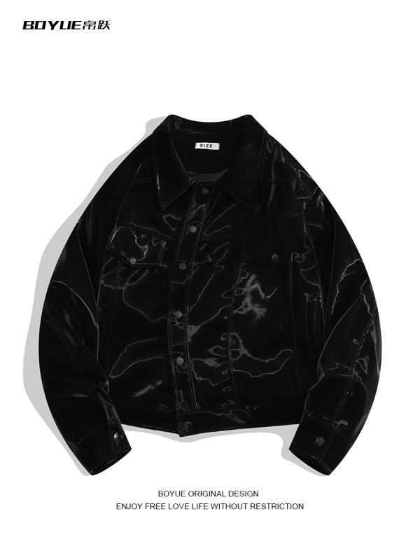 コート ジャケット メンズ ファッション レディース ショルダーパッド入り 光沢 アメリカン ショルダーパッド入り カップル ハイエンド レザー ショート 用