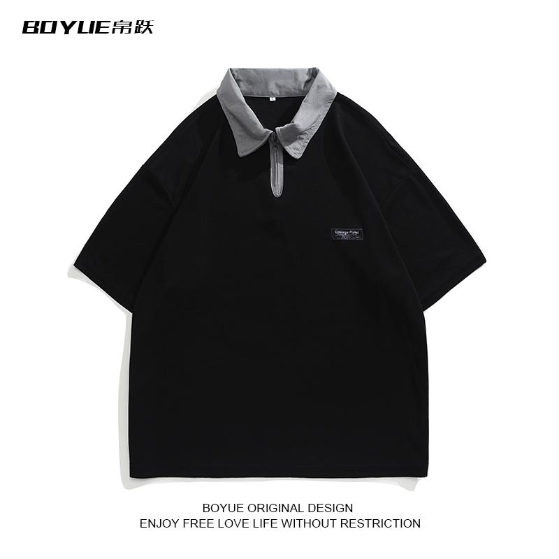 Rakuten - トップス ポロシャツ メンズ ハーフ ジップ ポロ カラー 半袖 夏 カレッジ ゆったり シンプル ボーイズ Tシャツ